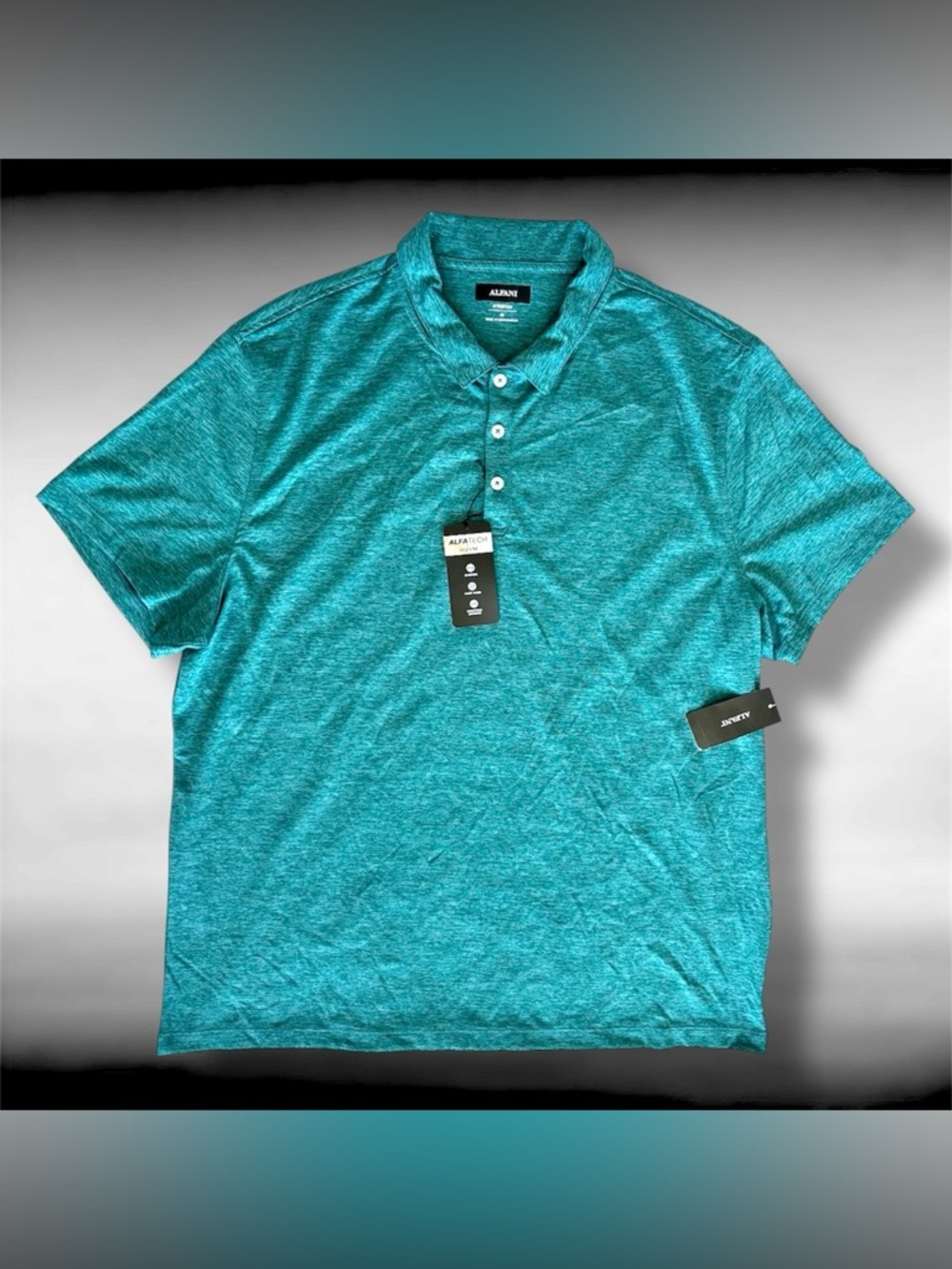 Men's Alfatech Alfani XL/XXL Moisture Wicking Teal Stretch Ethan Polo Shirt NWT